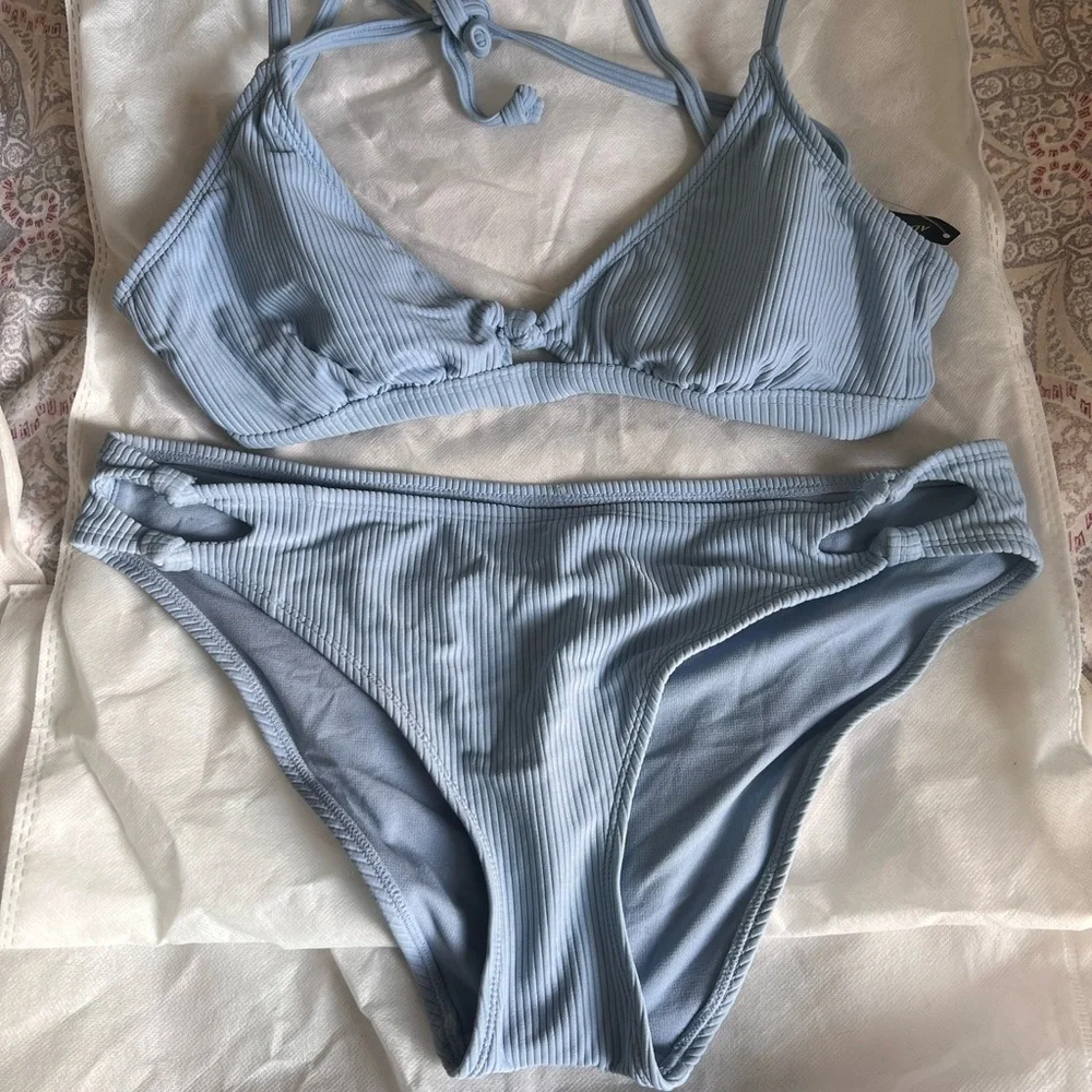Light Blue Ribbed Bikini Set - Picture 1 of 1